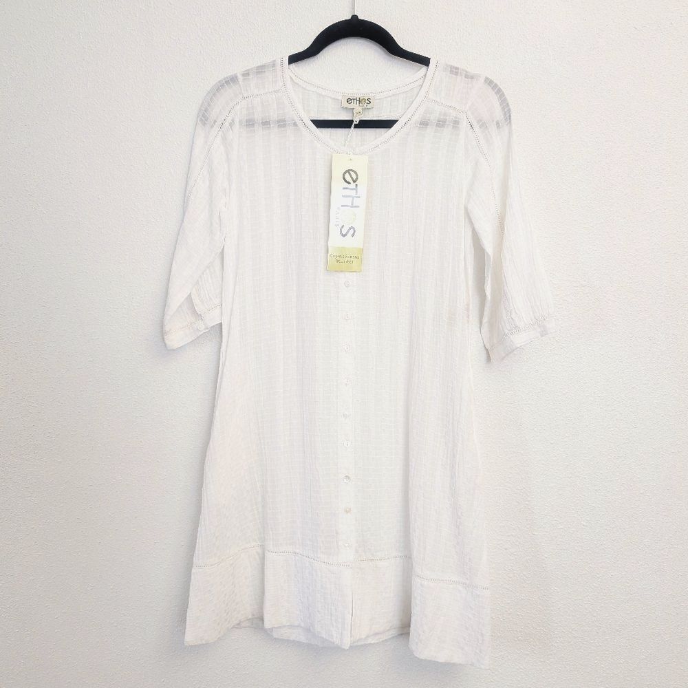 Ethos Paris Fola White Organic Banana Fiber Tunic Dress Size XS
